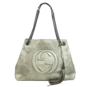 GUCCI Silver Leather Tote Bag